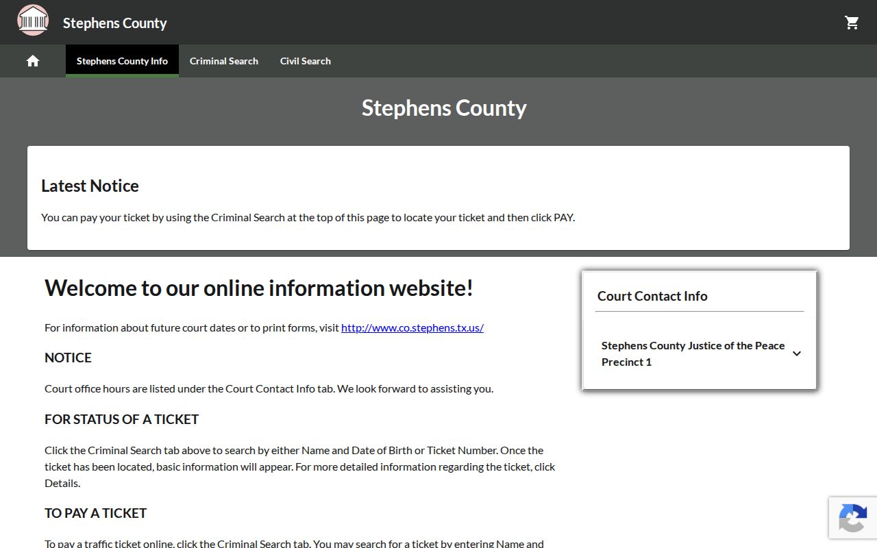 Stephens County warrant check reference: county citation portal landing page