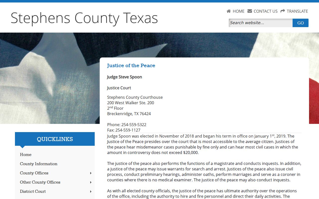 Stephens County warrant check reference: Justice Court jurisdiction and contact page