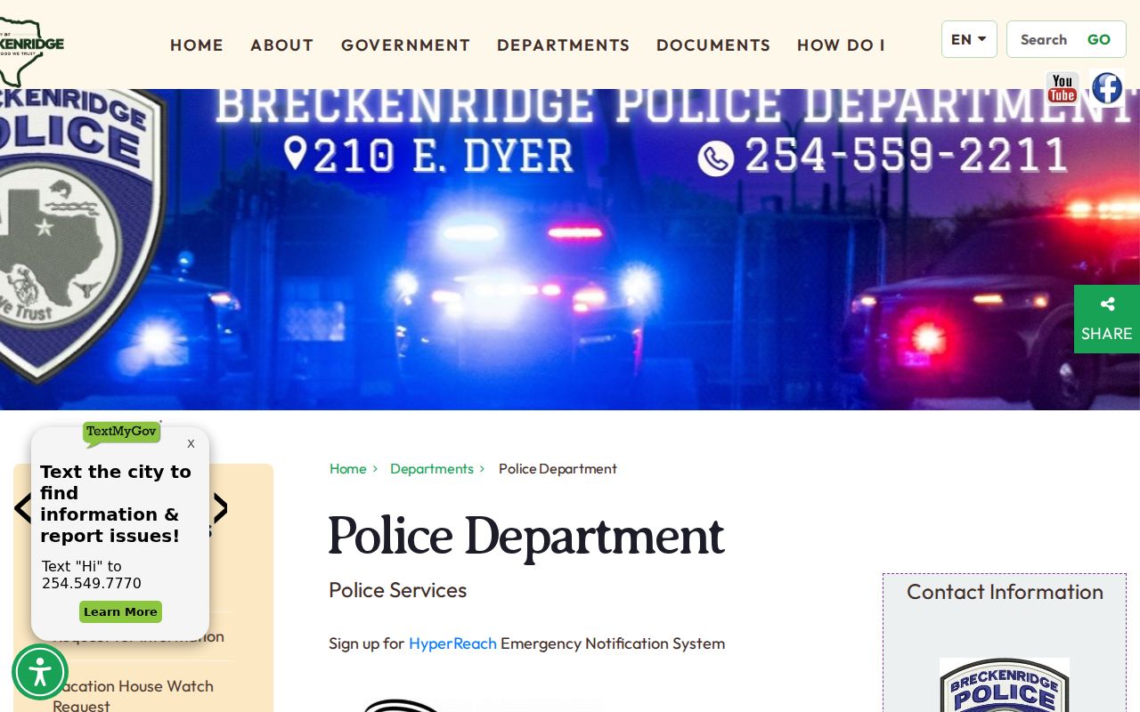 Stephens County city court warrant reference: Breckenridge Police Department page