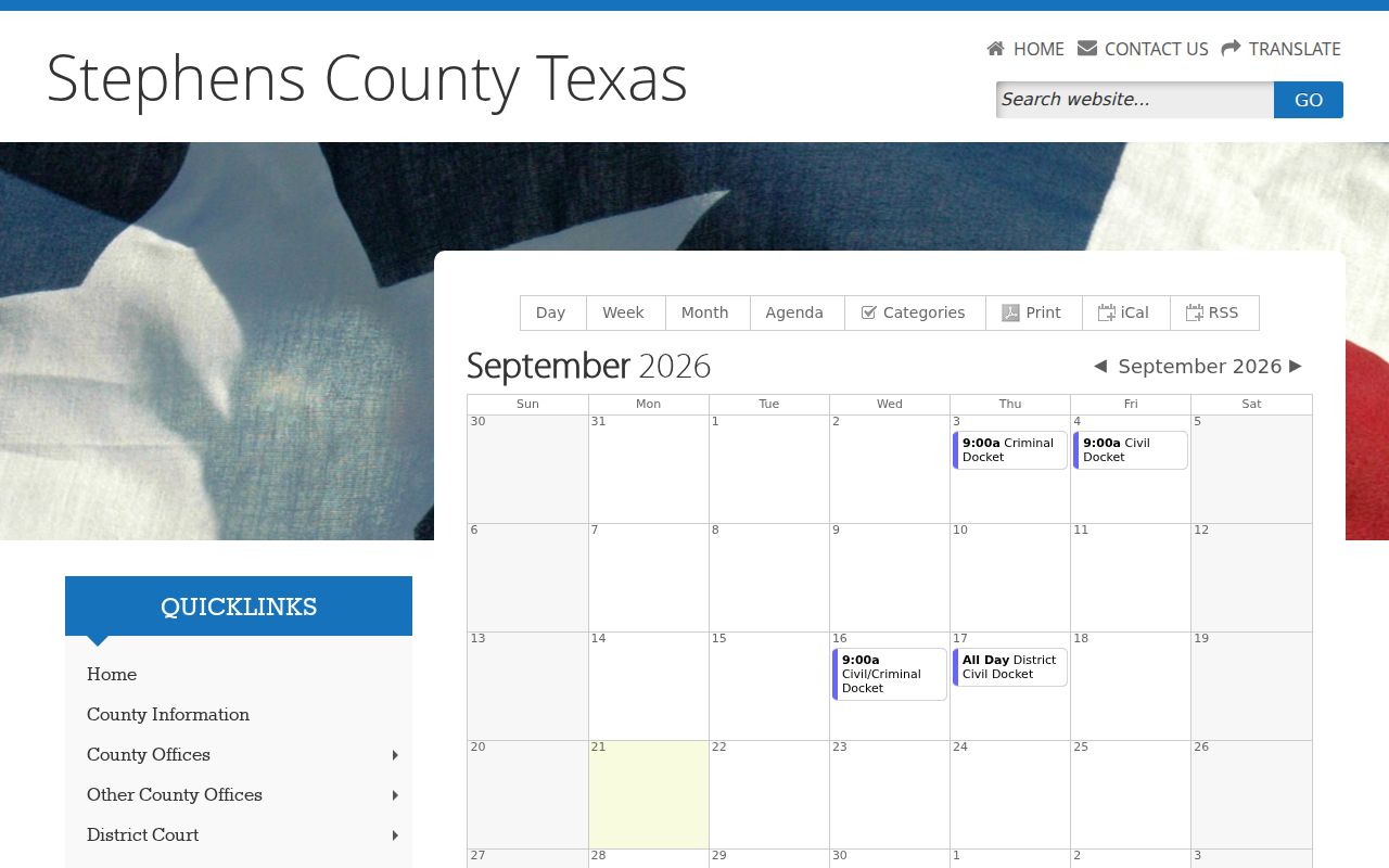 Stephens County active warrant reference: District Court docket calendar