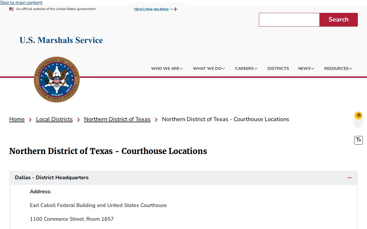 Stephens County arrest warrant reference: federal Marshals courthouse information