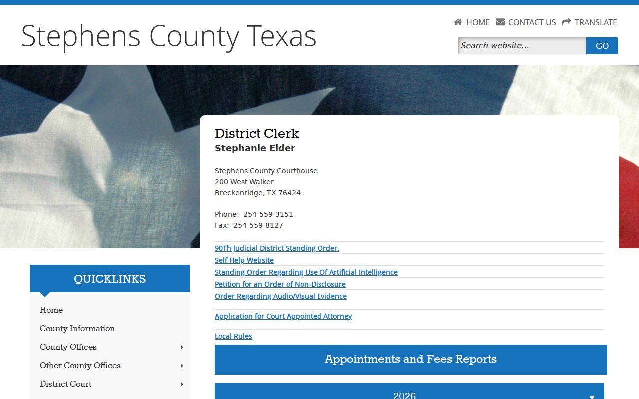 Stephens County warrant records reference: District Clerk page